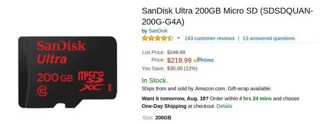 Fotografía - [Offre Alerte] Si vous devez posséder une carte MicroSD de 200 Go, Juste de SanDisk a chuté à son plus bas Prix Pourtant Sur Amazon: 220 $